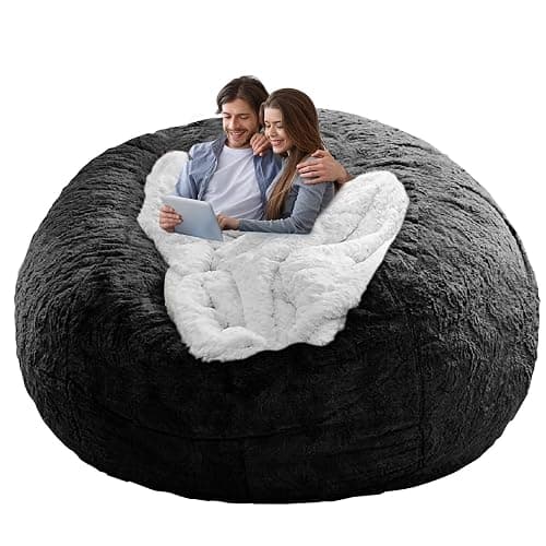 YudouTech (No Filler Bean Bag Chair Cover Without Filler,Big Round Soft Fluffy PV Velvet Washable Bean Bag Lazy Sofa Bed Cover for Adults,Living Room Bedroom Furniture Outside,5ft Black - Image 1