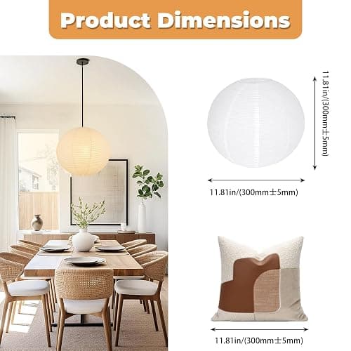 White Round Paper Lantern Lampshade, 12"x12'' Small Paper Lanterns Pendant Light Shade, Chinese Foldable Design for Living Room, Bedroom, Ceiling Lampshade Party Decor thumbnail 3