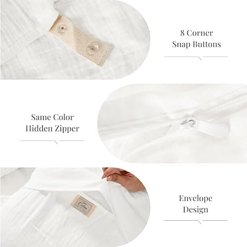 RENEWROOTS Off White Duvet Cover Queen Size 100% Sandwashed Cotton | Soft, Lightweight, Breathable Duvet Cover Set 3 Pieces with Zipper Clousre & Corner Buttons Queen 90"x90" thumbnail 5