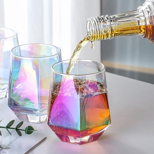 DIEWEISIMI Stemless Wine Glasses Set of 4, Modern Rainbow Diamond Wine Glass, Lead-Free Premium Crystal Iridescent Wine Glasses Set for Daily Use Wedding Anniversary or Birthday Gift thumbnail 5