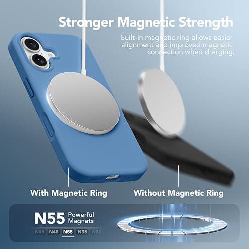 GONEZ Magnetic for iPhone 16 Case, Compatible with MagSafe, [Screen Protector + Camera Lens Protector], Liquid Silicone Shockproof Protective Phone Case for iPhone 16 6.1", Lake Blue thumbnail 3