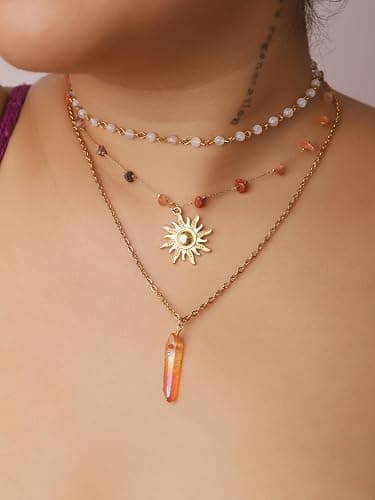 Sacina Layered Crystal Sun Necklace, Gothic Boho Hippie Summer Beach Necklace, Boho Hippie Jewelry, Christmas Jewelry Gift for Women thumbnail 2