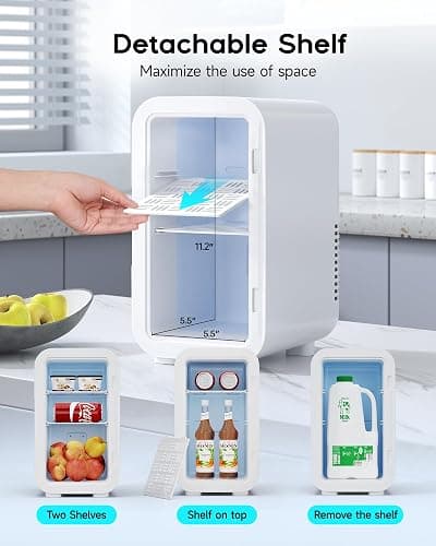 BEICHEN Mini Fridge,6 Liter / 8 Can Small Fridge for Bedroom, Car, Office & Dorm, 110V AC/DC Portable Thermoelectric Cooler & Warmer for Skincare, Food, Drinks, White thumbnail 3