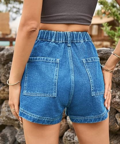 YOCUR Womens Cargo Denim Shorts - Summer Casual Vintage Loose Button Zipper Shorts thumbnail 2