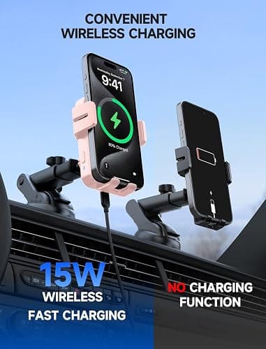 MOKPR Wireless Car Charger, 15W Auto Clamping Car Charger Dash Windshield Air Vent Phone Holder Compatible with iPhone 17 16 15 14/13/13 Pro/12 pro/12/11/X/8, Samsung S24/S23/S22 -Pink thumbnail 4