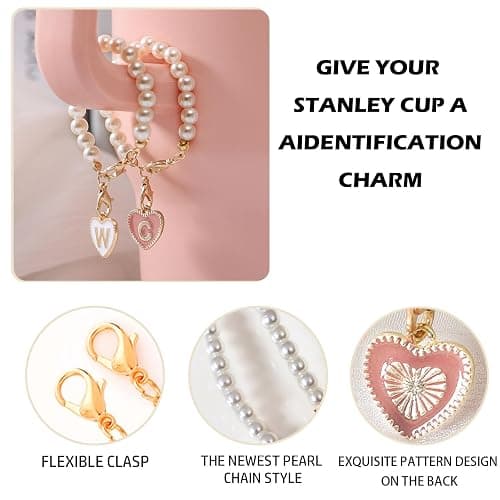 LUHOHI Pink Bow Stanley Straw Topper, 2pcs Pearl Chain for Stanley Cup Accessories Initial Letter Charms Handle with 2pcs Straw covers for Water Bottle Jewelry Tumbler Personalized Decorations Tag D thumbnail 5