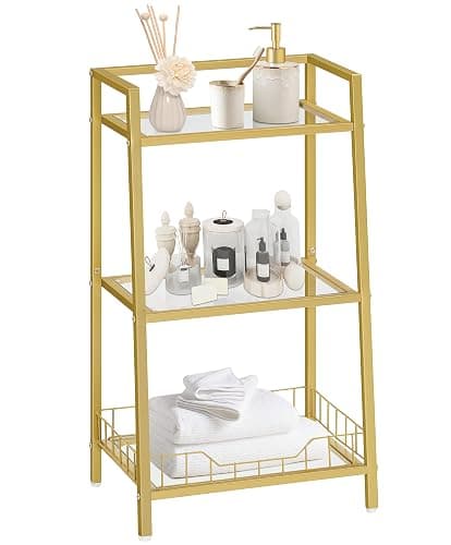 HOOBRO Gold Glass Shelf Stand, 3 Tier Standing Shelf Unit, Bathroom Organizer and Storage, Floor Storage Shelves Waterproof, for Bathroom, Laundry, Toilet, Tempered Glass, Gold GD77CJ01 thumbnail 9