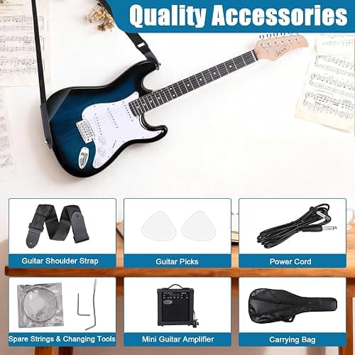ZENY 39" Full Size Electric Guitar with Amp, Case and Accessories Pack Beginner Starter Package, Blue Ideal Christmas Thanksgiving Holiday Gift thumbnail 6