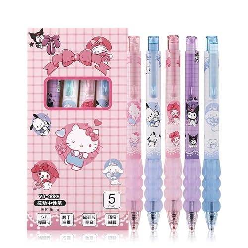 TiaJaMi 5 Pcs Cartoon Ballpoint Pens, Cute Gel Pens, Features a Spring-Loaded Nib Design With a Soft Silicone Protective Sleeve on the Grip Section. - Image 1
