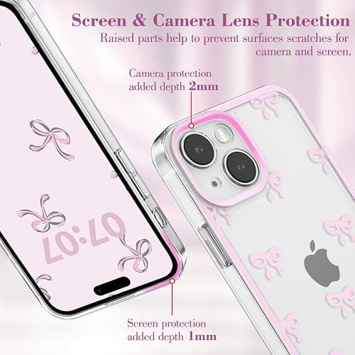 EYZUTAK Case for iPhone 13, Clear Cute Ribbon Bowknot Pattern Aesthetic Transparent Phone Case Raised Camera Protection Stylish Slim Soft Durable TPU Protective Cover for Women Girls - Pink thumbnail 2