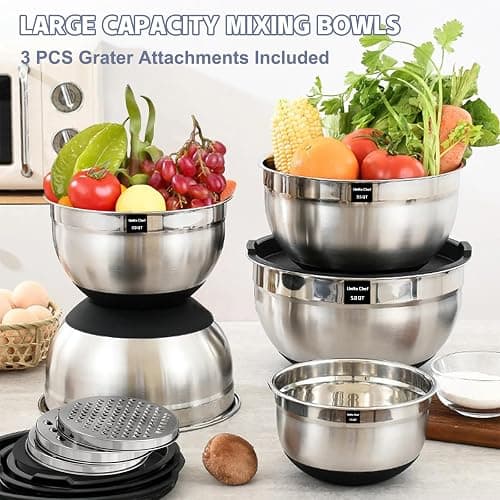 Umite Chef Mixing Bowls with Airtight Lids, 8PCS Stainless Steel Nesting Mixing Bowls Set, 3 Grater Attachments & Non-Slip Bottoms, Black Kitchen Bowls, Size 5, 4, 3.5, 2, 1.5QT for Baking & Serving thumbnail 5