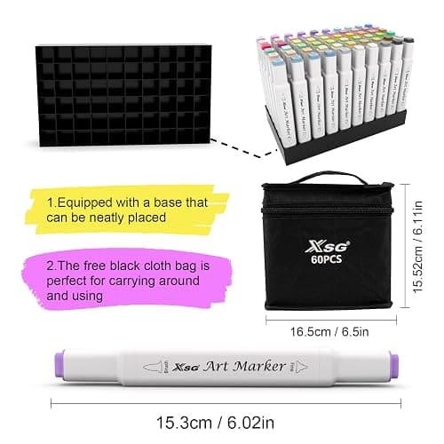 Alcohol Markers,60 Colors Dual Tip Brush & Fine Tip Art Marker Set,for Blending & Shading,Ideal for Coloring Books, Manga & Professional Artwork,Includes Blender Pen & Portable Case,Ideal for All Ages thumbnail 3
