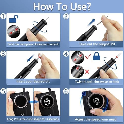 Yokefellow Nail Drill, Professional Portable 40000RPM Nail Drills Machine Electric Engraving Drill for Glass Black thumbnail 3