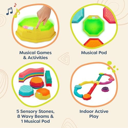 B. toys – Balance Beam for Kids – Musical Games & Activities – 5 Sensory Stones, 8 Wavy Beams & 1 Musical Pod – Indoor & Outdoor Active Play – 3 Years + – Balance & Groove Set thumbnail 4