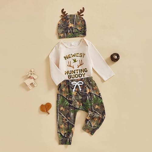 GOOCHEER Newborn Baby Boy Clothes Hunting Long Sleeve Romper Shirt Tops Pants Fall Winter Outfits Hat Set thumbnail 7