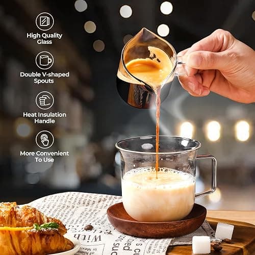 Espresso Cups Set of 2, 4 Oz Espresso Shot Glass with Handle Double Spout Cups Clear Glass Milk Cup Coffee Accessories Great for Making Coffee Desserts Salad Dressing thumbnail 4