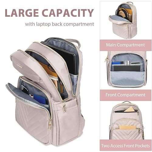 VANKEAN Laptop Backpack for Women,15.6 Inch Laptop Computer Bag Travel Backpack Purse,Waterproof Work Business Backpack College Teacher Bags, Light Dusty Pink thumbnail 4