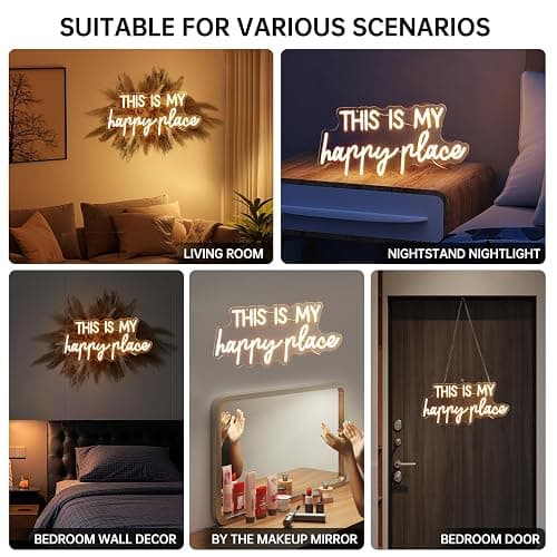 Neon Lights for Wall Decor - This Is My Happy Place Neon Signs for Teen Girls Bedroom Decor, Led Sign for Wall Decor, Nightstand Light, Dimmable Switch USB Power, Adhesive Hook Included thumbnail 7