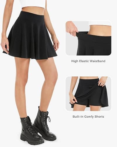 Stelle Women Casual Skater Skirts with Shorts Flared Mini Skorts | Underneath, Basic, Versatile, High-Waisted, Flared A-Line Silhouette, Soft, Stretchy, Pleated Skirt thumbnail 4