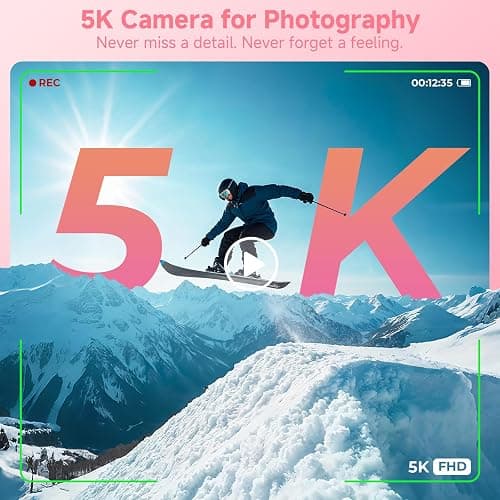 5K Digital Camera for Photography,UHD 75MP WiFi Vlogging Camera for YouTube,Compact Camera with 3" 180°Flip Screen,64GB SD Card,16X Digital Zoom,2 Batteries,Perfect for Beginners and Teens,Pink thumbnail 2