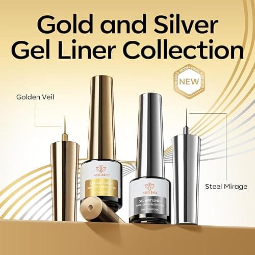 modelones Metallic Gold Silver Gel Liner Nail Polish 2 Pcs Chrome Mirror 3D Effect Nail Art Polish Bronze Thin Brush For Swirl Soak Off French Tip DIY Salon Nail Glue Manicure Gift For Women Girls thumbnail 7