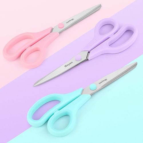 Scissors, iBayam 8" All Purpose Scissors Bulk 3-Pack, Ultra Sharp 2.5mm Thick Blade Shears Comfort-Grip for Aesthetic Fun Cute School Office Teacher Desk Crafts and Art Supplies Accessories Essential thumbnail 4
