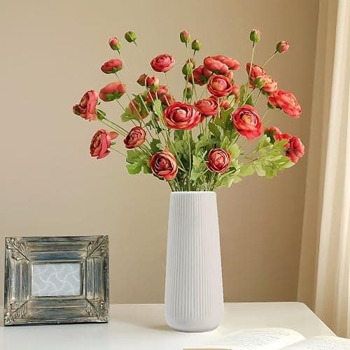 Ceramic Vase for Flower, Pampas Grass Vase, 7.8''H Ribbed Decor Vase, White | Nordic Minimalist Flower Vase, White Modern Home Office Decor Vases, For Living Room, Dining Table, Bedroom, Kitchen Shelf thumbnail 4