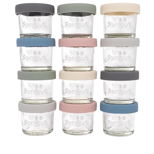 WeeSprout Glass Baby Food Storage Jars w/Lids (4 oz, 12 Pack Set) Snack, Puree, Reusable Small Containers, Breast Milk, Fridge or Freezer, Microwave & Dishwasher Safe, Essential Must Have for Infants - Image 1