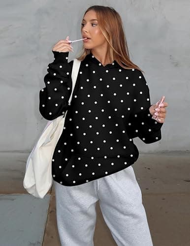 Lauweion Women Solid Basic Fleece Letter Loose Hoodie Sweatshirt Long Sleeve Kangaroo Pocket Drop Shoulder Pullovers Top thumbnail 4