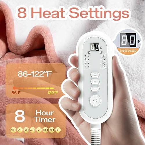 Electric Blanket Heated Throw, 50" x 60" Heated Blanket with 8 Heat Levels & 8 Hours Auto Off, Fast Heating Blankets Machine Washable with ETL Certification, Pink thumbnail 3