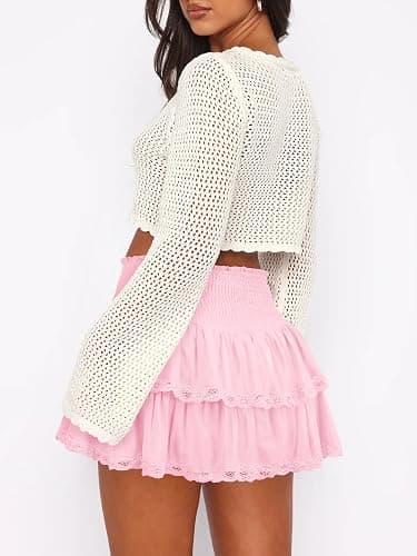 Pungdra Womens Casual Ruffle Mini Skirt Athletic Golf Tennis Skort Boho Tiered High Waist Layered Ruffle Flowy Short Skirts thumbnail 2