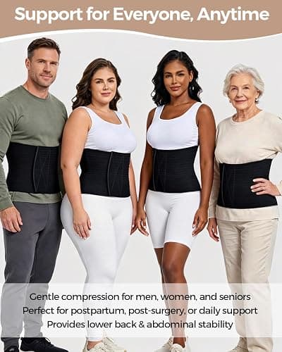 QEESMEI Abdominal Binder Post Surgery Belly Band Wrap for Women Men 9" Wide | Postpartum Belly Band Stomach Compression Wrap Waist Support Belt for Tummy Tuck, Waist, Core Support, Herni, Black,M thumbnail 7