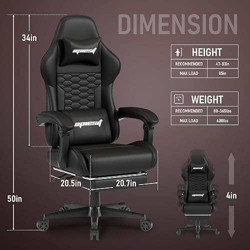 Opiesit Gaming Chair, Computer Gaming Chairs with Footrest, Linkage Armrests and Lumbar Support, High Back Ergonomic Office Chair for Adults, Big and Tall Desk Chair(Black) thumbnail 2