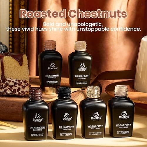 Beetles Brown Gel Polish - 6 Colors Nude Brown Neutral Beige Khaki Glitter Gold Gel Nail Polish Set Roasted Chestnuts Collection Uv Gel Nail Art Manicure thumbnail 2