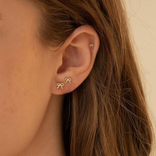 VRIUA 20G Tiny Flat Back Earrings for Women - 14K Gold/Silver Plated Small Flat Back Stud Earrings Hypoallergenic Cartilage Helix Piercing Jewelry - Image 1