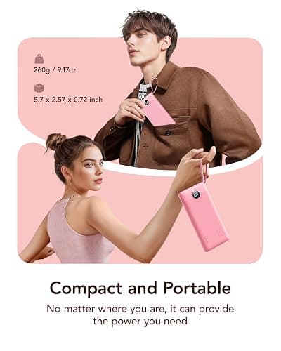 VRURC Portable Phone Charger, Travel Portable Charger with 4 Cables, 5 Outputs 2 Inputs Slim USB C Power Bank, Built-in Cables Cords for iPhone 17 16 15 14 13,Samsung,Android-Barbie Pink(1 Pack) thumbnail 2