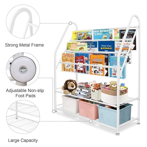 aboxoo Metal Kids Bookshelf Freestanding Bookcase for Children Room 32 in Large Toy Organizer Modern MinimalistWhite Stable Metel Bookstore Bedroom, Living, Library Book Unit Storage thumbnail 5