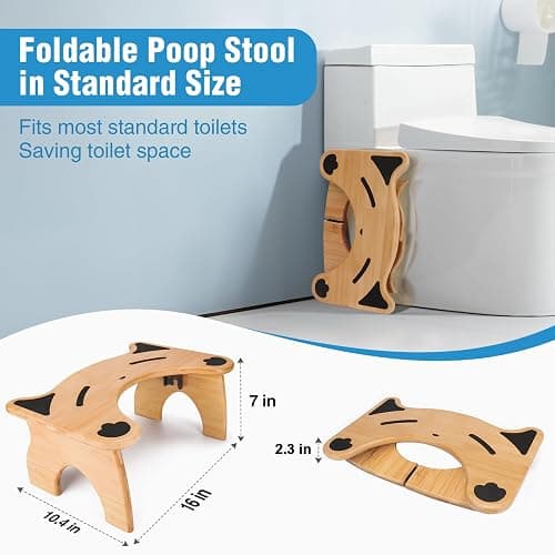 JLKCTHH Bamboo Toilet Stool for Bathroom, 7 Inches Foldable Poop Stool with Non-Slip Pads thumbnail 2