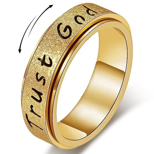 AmorArtSky Trust God Fidget Spinner Ring for Women & Men - Anxiety Relief 18K Gold Plated Stainless Steel, Hypoallergenic Fidget Gift for Her,Size 6/7/8/9/10 - Image 1