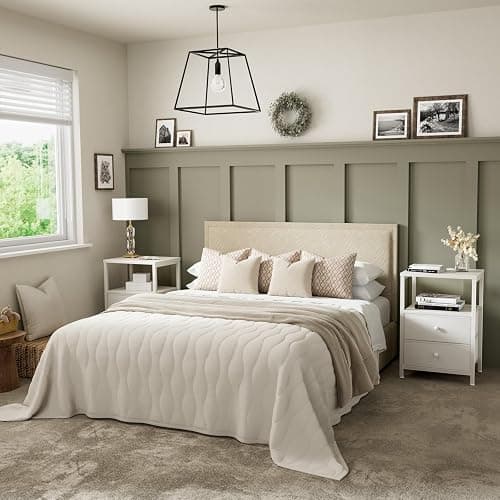 BOLUO White Nightstand with Charging Station, LED Night Stand with 2 Fabric Drawers, Bedside Table with USB Ports and Outlets, Nightstand for Bedroom Modern thumbnail 7