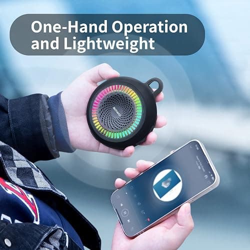 Portable Bluetooth Speaker Wireless - Small Shower Speaker Waterproof with Clip - Powerful Bass and Louder Volume - Colorful Lights and Lightweight with TWS Pairing - Black thumbnail 5
