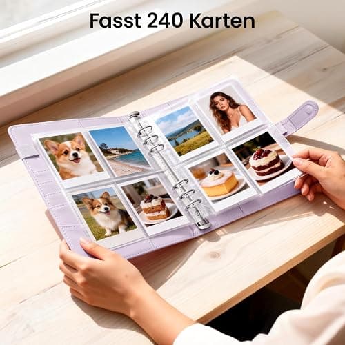 ARATERVIO A5 Fotokarten-Binder mit 30 Hüllen, 6-Ring Sammelalbum mit 240 Kartenplätzen, PU-Leder Einband mit Magnetverschluss zur Aufbewahrung von K-Pop Fotokarten, Trading Cards und Sammelkarten thumbnail 4