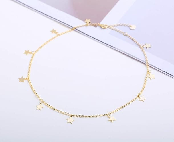 S.J JEWELRY Women Simple Delicate Full Moon 14K Gold Plated/Rose Gold/Silver Plated Layered Pendant Handmade Star Chokers Necklaces - Gold thumbnail 5