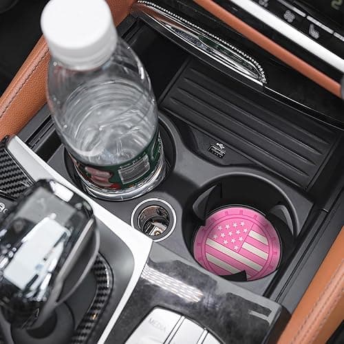 Osilly Car Cup Holder Coasters, 4 Pack American Flag Insert Car Cup Coaster, 2.75 Inch PVC Anti Slip Shockproof Embedded Drink Mat, Car Interior Decoration Accessories for SUV, Truck (Pink) thumbnail 4