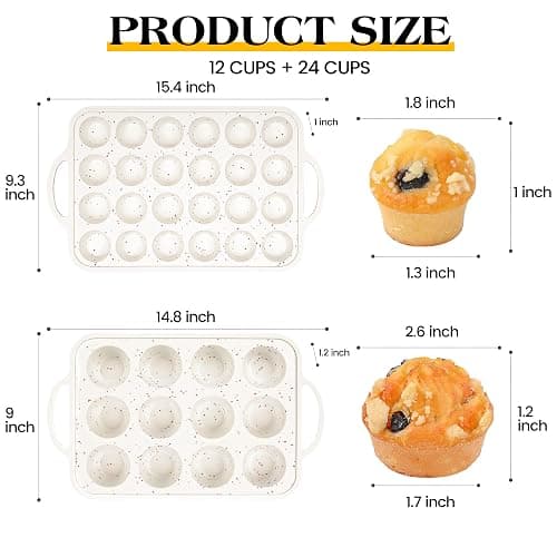 AOTASO Regular 12 Cup and Mini 24 Cup Nonstick Cupcake Pan Set Silicone Muffin Pan for Baking Silicone Cupcake Mold with Metal Reinforced Frame BPA Free (2 Pcs, Cream) thumbnail 2
