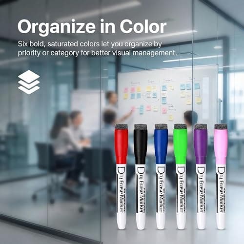 Volcanics Colored Magnetic Dry Erase Markers Fine Tip, Low Odor Whiteboard Markers with Eraser Cap, Dry Erase Pens for Calendar, Refrigerator, School, Office, Home, 6 Assorted Colors, Pack of 6 thumbnail 6