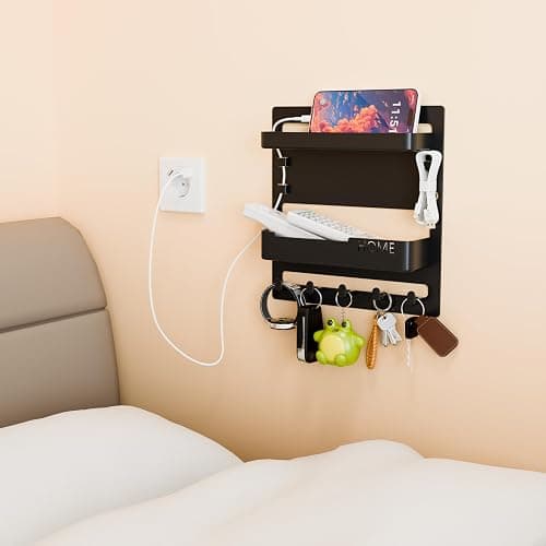 Yieach Bedside Shelf for Dorm Bed,Rv,Small Room and Nightstand,Wall Mounted Floating Shelves and Bedside Wall Organizer for Remote,Phone Holder,Charging Shelf,Cute Bedroom Decor for College Girl,Black thumbnail 7