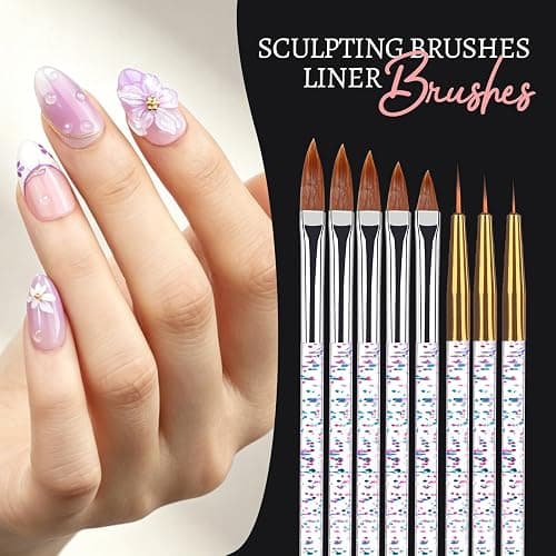 Teenitor Short Almond Nail Tips Set, 510 Pcs 15 Sizes Half Matte Pre-shaped Clear Acrylic Nail Tips, 23 Pcs Nail Art Brushes, Dotting Tool, Nail Stand, Nail Stickers for DIY Nail Art thumbnail 3
