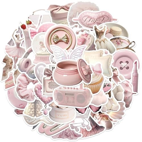 50Pcs Pink Gentle Ballet Girl Style DIY Stickers, Dance Stickers Packs for Children Girls Teens Adults, Vinyl Aesthetics Waterproof Cute Ballerina Decals for Laptop Car Luggage Water Bottles - Image 1