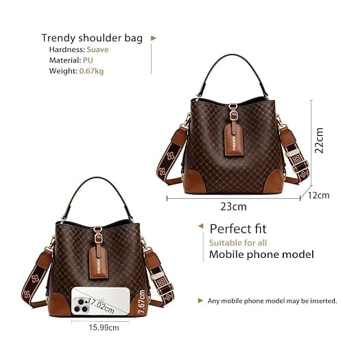 CORIOS Retro Shoulder Crossbody Bag for Women PU Leather Handbag Vintage Print Bucket Bag Small Messenger Satchel Bag thumbnail 4